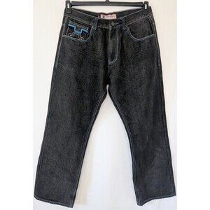 Attitude Gold Jeans Mens 34x32 Black Hip Hop Streetwear Y2K Baggy Denim
